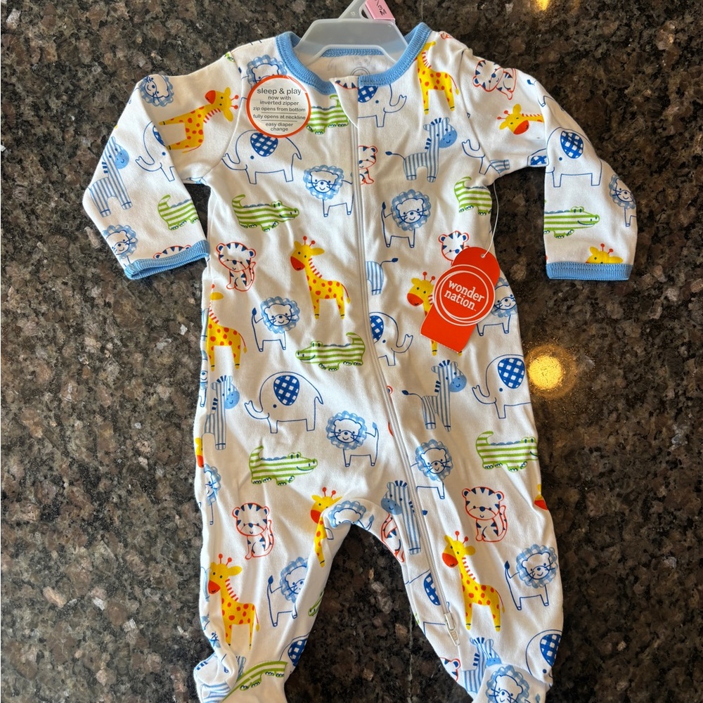 wonder nation White Footed One-Piece with Colorful Jungle Animals
